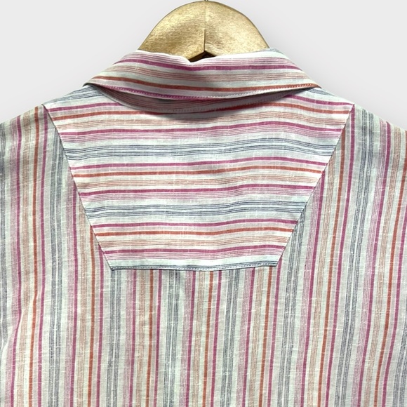 TRIBAL | Magenta Rayon Linen Blend Striped Blouse Large NWT - Picture 4 of 10